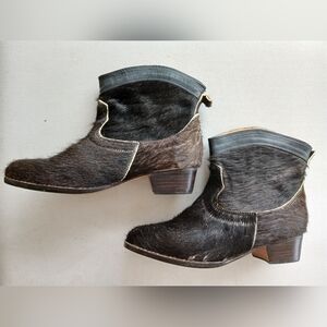 Pony hair , argentina leather ankle western pull on bootie